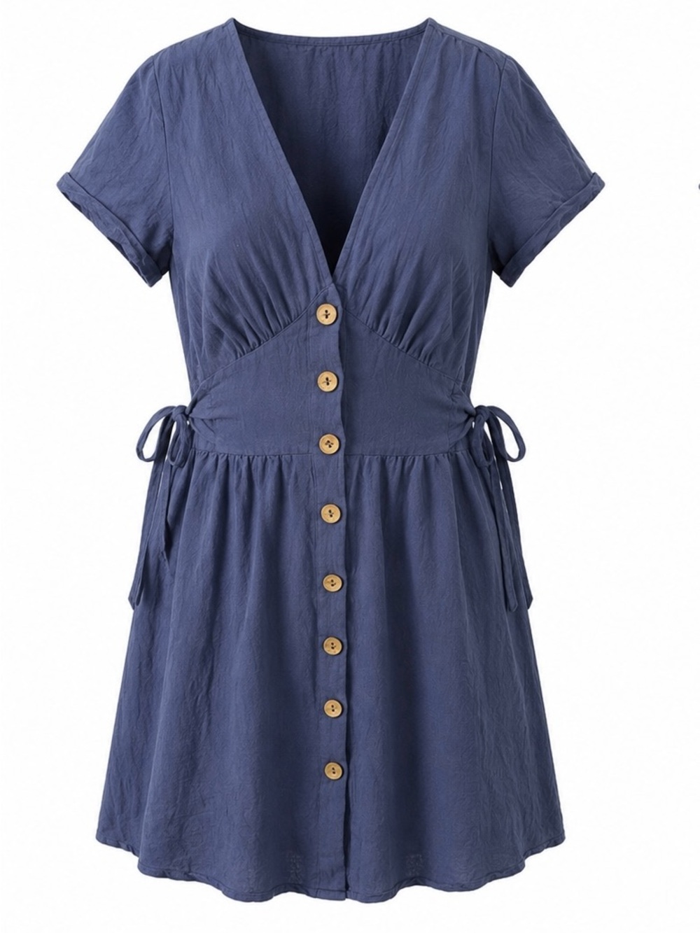 🛥️ AS YOU WISH Blue Button Front Tie Dress | SIZE SMALL